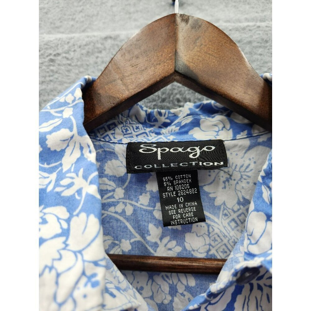 Spago Collection Sleeveless Blue & White Floral Button-Up Blouse Size 10 - Picture 2 of 4